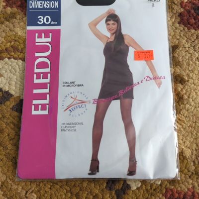 New ELLEDUE 30 Denier Tri-Dimensional Elasticity Pantyhose Nero Black Size 2